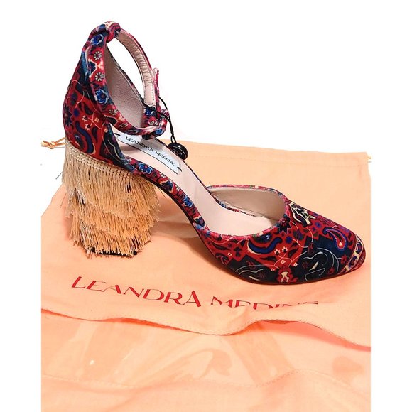 Leandra Medine Batik Print Fringe d’Orsay Pumps Women 38 EU - Picture 5 of 9
